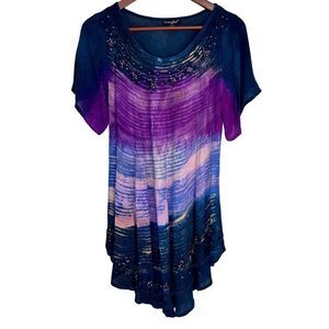 Greater Good Network Colorful Tie Die Tunic Top Womens Free Size Boho Hippie